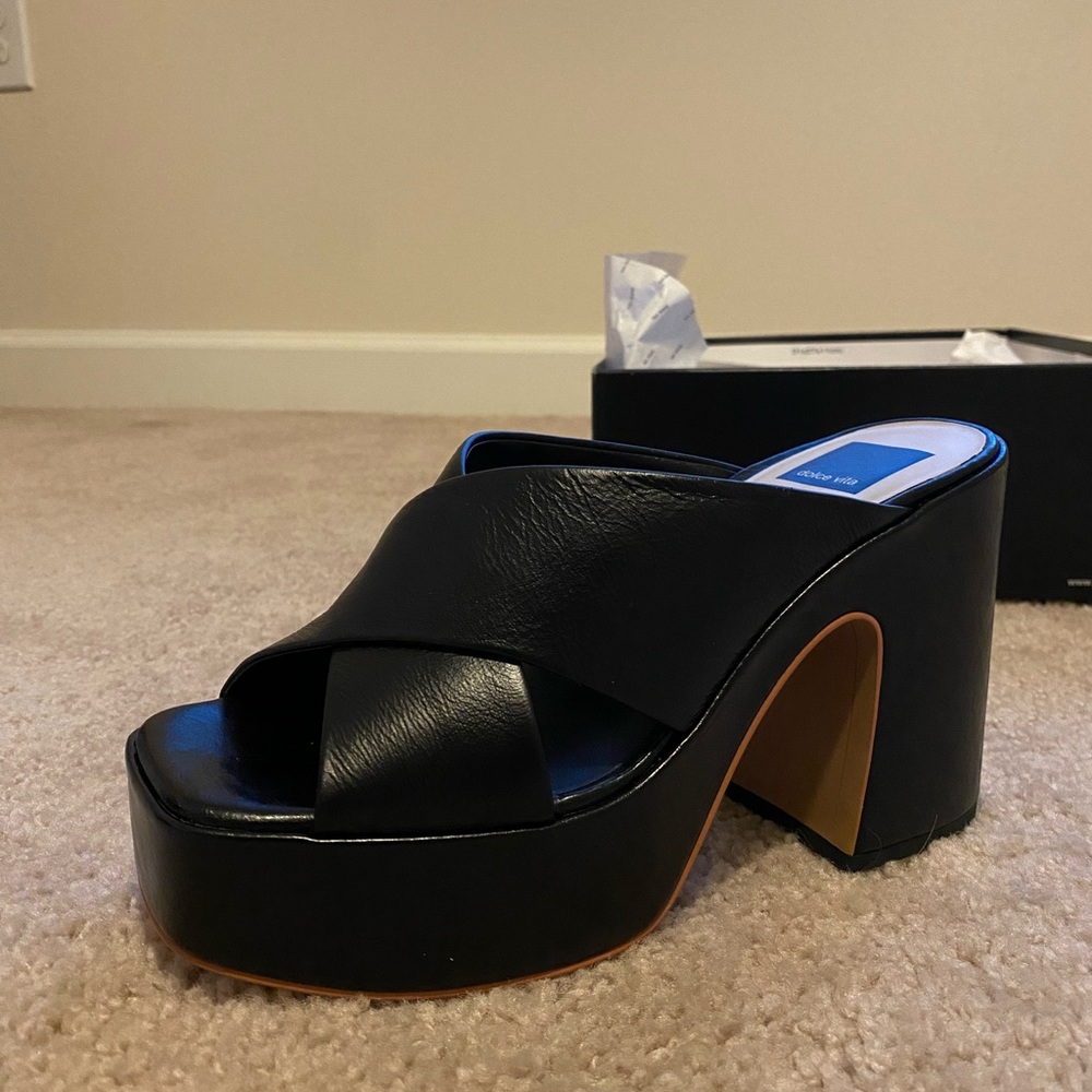 New Black leather dolce vita platform heels